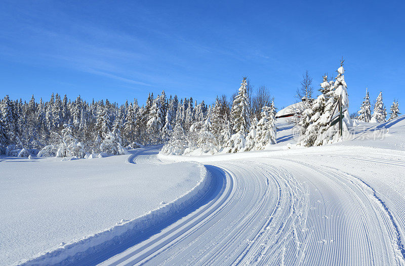 2月的滑雪道，挪威的Synnfjell Oppland